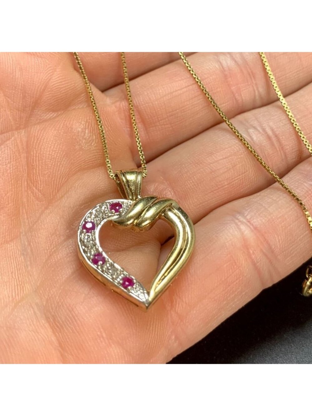 Ruby & Diamond 14K Gold Over Sterling Silver 925 Heart Pendant Chain 18'' L